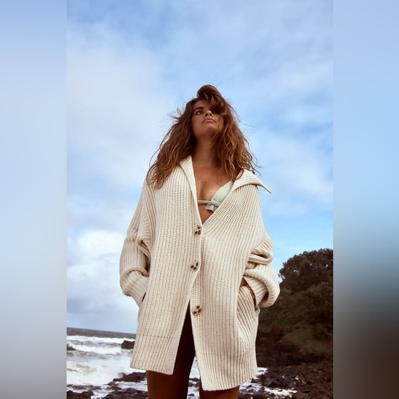 Free People Sweaters - Free People Swim Too Deep Cardi Birch Cream Beige Oversized Chunky Knit Size M
